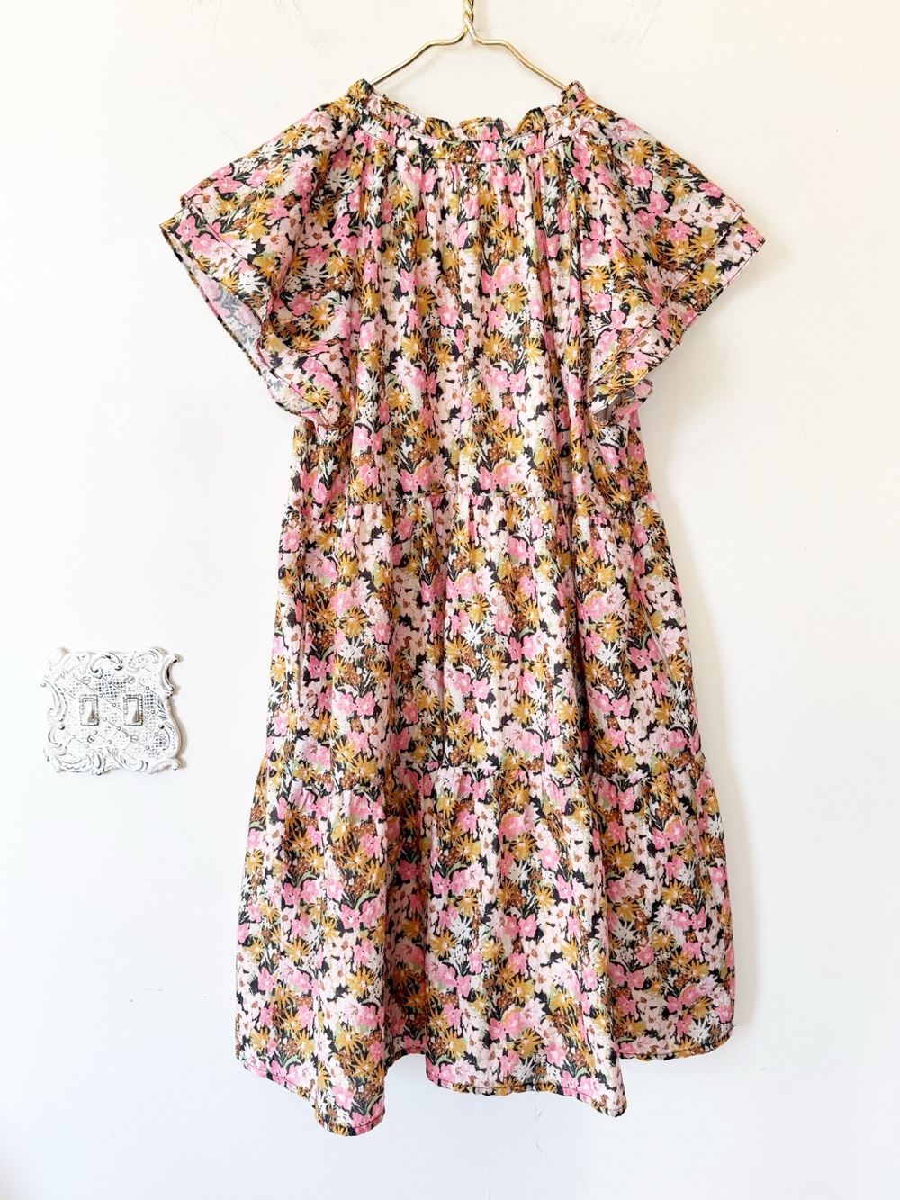 THML Pink and Gold Floral Seersucker Tiered Babydoll Dress Pockets XL - Picture 6 of 8
